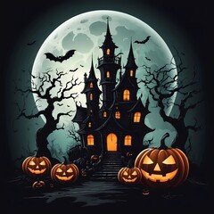 Halloween Themed Gothic House and Jack o Lanterns
