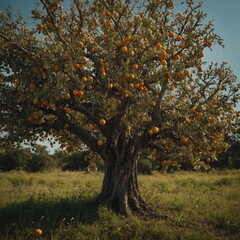 Fototapeta premium A tree whose fruits symbolize the circle of life, blooming and wilting endlessly.
