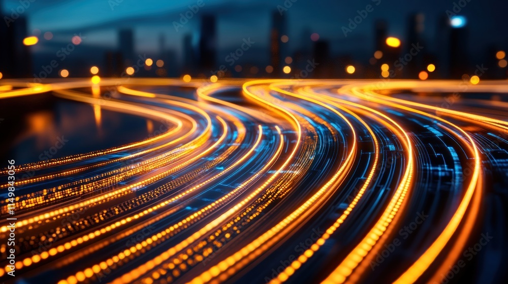 Poster blur background of digital cityscape flow