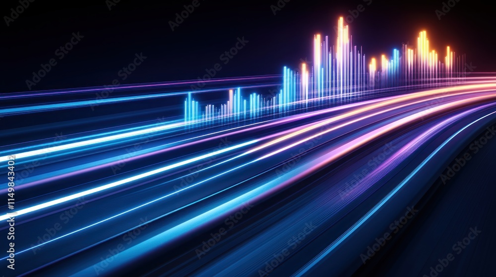 Poster Blur Background of Neon Light Trails and Data Visualization