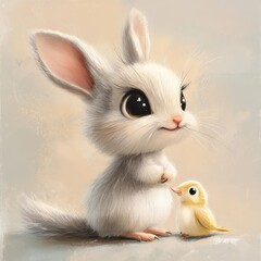 Obraz premium Adorable Jerboa and Tiny Bird Share a Gentle Moment