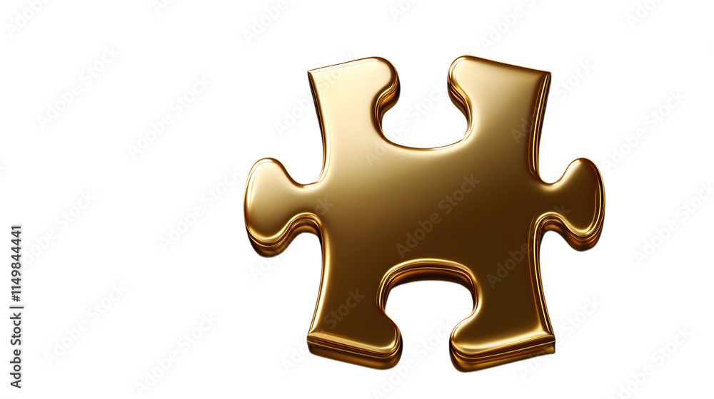 Poster 3d golden jigsaw puzzle piece with a polished finish, symbolizing unity and luxury in design. isolat