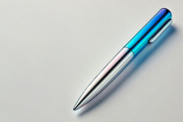 Metal pen on a light background. Space for text.