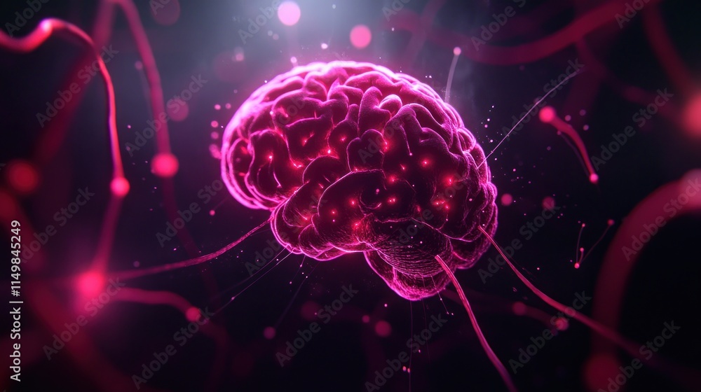 Poster glowing brain neural network