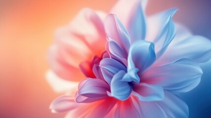 Fototapeta premium Closeup of Delicate Pastel Dahlia Flower Petals Soft Blue Pink Hues Macro Photography Botanical Beauty