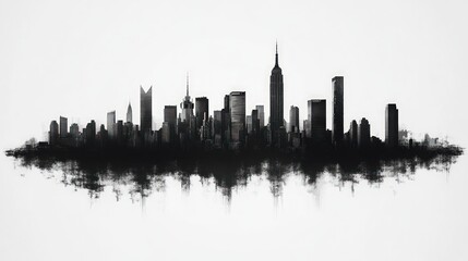 Naklejka premium NYC skyline, black ink, cityscape, artistic.