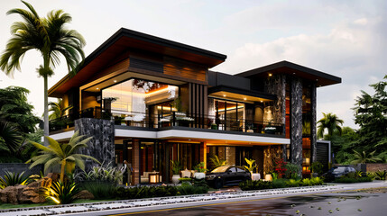 Luxurious modern residential building with green surroundings, highlighting contemporary architectural design and comfortable living.