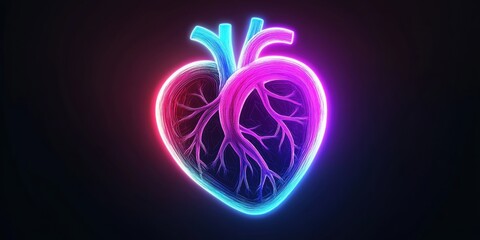A glowing heart design with vibrant colors and intricate root-like patterns.