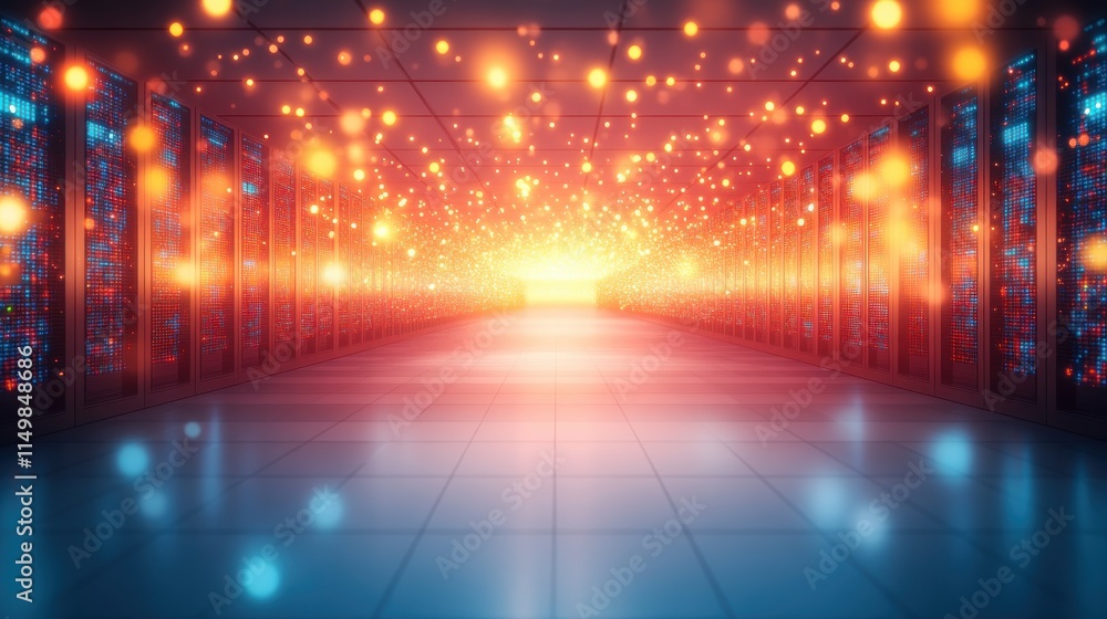 Poster data center server room glow blur background
