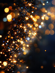 Sparkling golden lights bokeh on dark background.