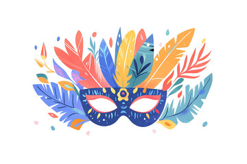Obraz premium A vibrant Brazilian carnival mask adorned with feathers, gemstones, and colorful patterns, symbolizing the lively spirit of the carnival