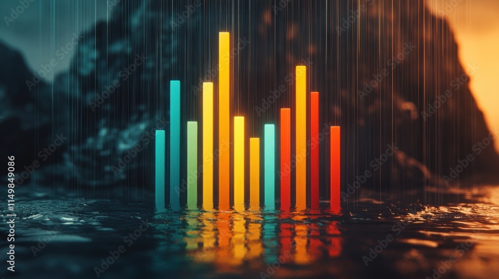 Poster colorful bar graph in rain blur background