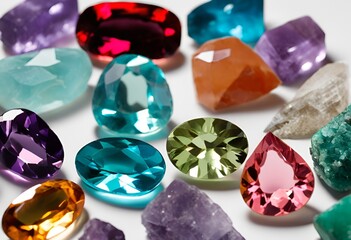 Fototapeta premium Genuine faceted gemstone reflecting beautiful multicolored light, showcasing exquisite brilliance and vibrant, dazzling hues. 