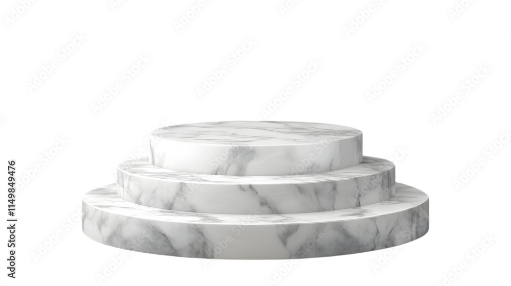 Poster elegant white marble display stand with layered tiers, designed for showcasing products in a luxurio