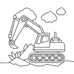 Hand drawn coloring page of excavator Kids friendly a cute Vector illustration line artwork 