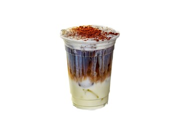 Pictures of latte ice coffee serving on white background and isolate concept.