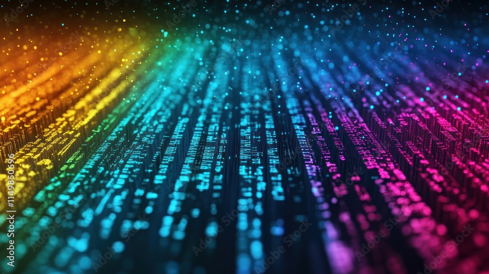 Aufkleber blur background of digital rainbow data stream.