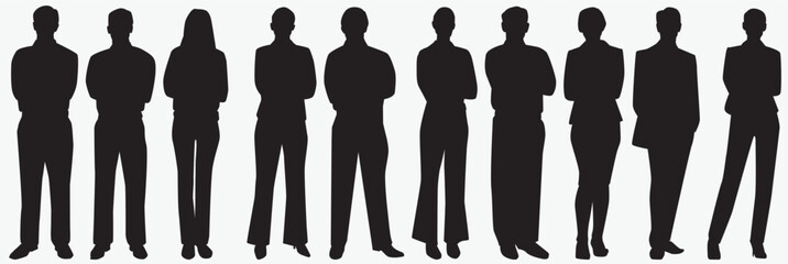Silhouette of business team. Businessman and businesswoman on isolated white background. 