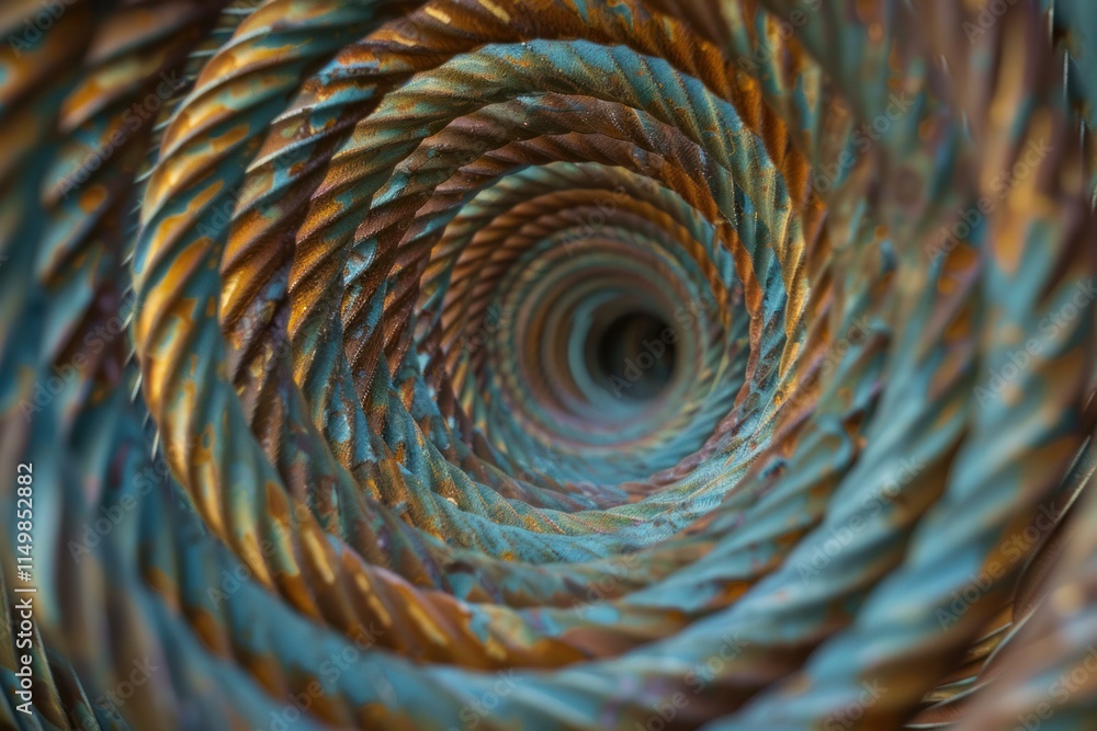 Poster rusty metal cable forming concentric circles and creating a tunnel effect