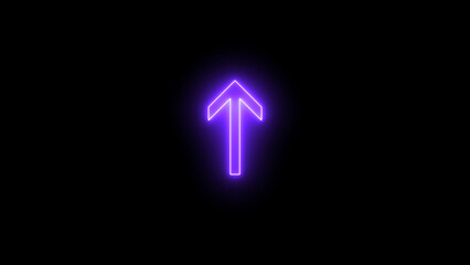 Direction arrow up neon light glowing sign icon magenta color 4k illustration. Black background 4k illustration.