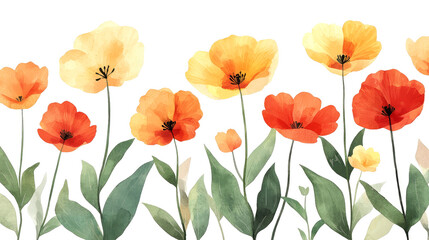 Obraz premium Watercolor painting of orange and yellow poppies.