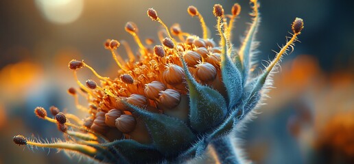 Fototapeta premium Close-up of a wilting sunflower in sunset light.