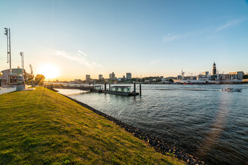 Scenic Sunset View over Hamburgs Waterfront in Summer