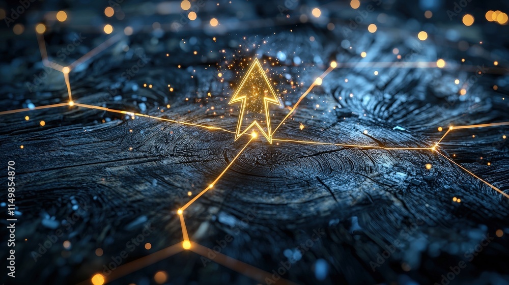 Poster a glowing arrow symbolizing financial uncertainty pointing in multiple directions.