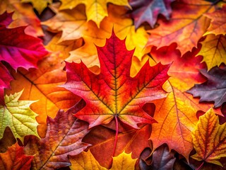Fototapeta premium Vibrant Autumn Leaves Macro Photography: Colorful Maple & Oak Foliage Background