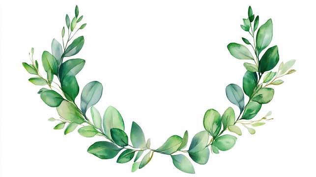 Italian ruscus twigs in floral corner setup on white backdrop Vibrant watercolor set of various foliage plants with thin frames, perfect for collage designs, against a bright white background

