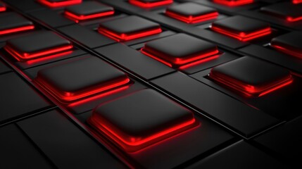 Abstract Red and Black Glowing Squares Digital Art Background Texture  Futuristic Technology Design