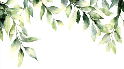 Hand drawn watercolor illustration. Spring leaves and branches. Floral design elements. Perfect for invitations, greeting cards, blogs, posters