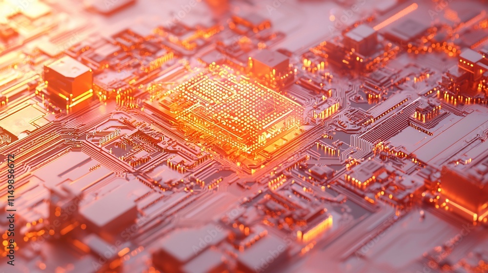 Poster illuminated microchip circuit board technology detail