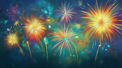 Fireworks Painting in New Years Eve