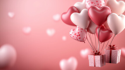 Heart Mothers Day and Valentine Celebration with Pink Ballon and Gifts