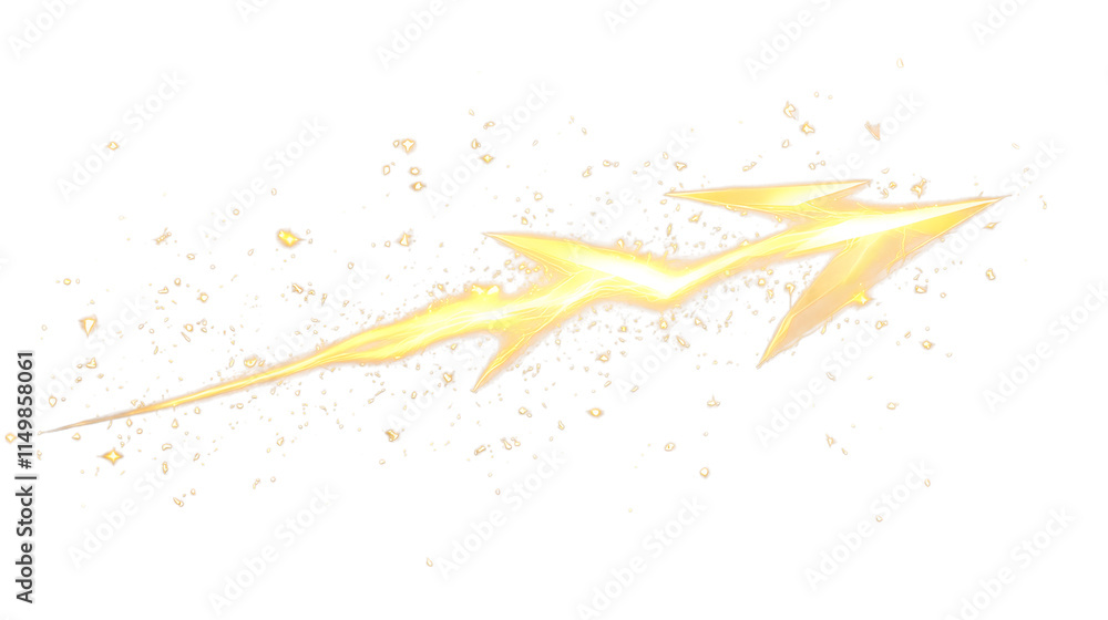 Poster 3d golden lightning bolt with a polished surface, representing energy and modern design themes. isol