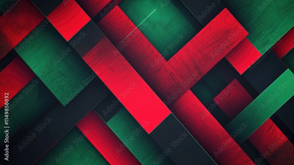 Aufkleber abstract geometric design featuring intersecting red and green shapes with textured surfaces.