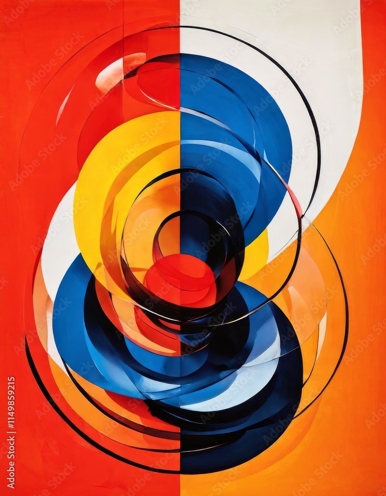 Poster a bold abstract artwork featuring colorful circular shapes layered in a modern geometric design. bri