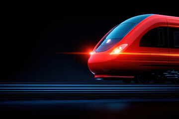 sleek red train in motion, showcasing modern design and speed against dark background