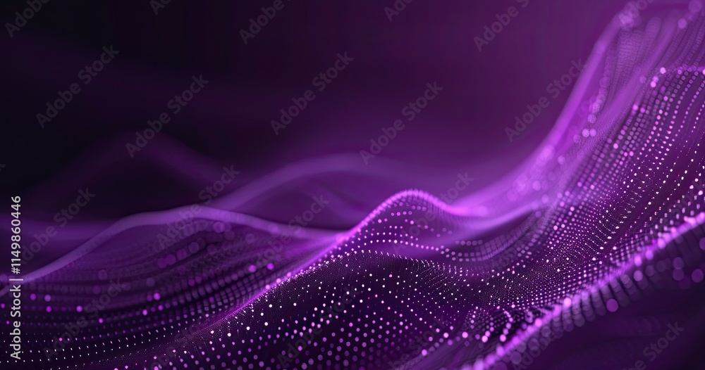 Poster abstract purple wave with glowing dots representing digital data flow.