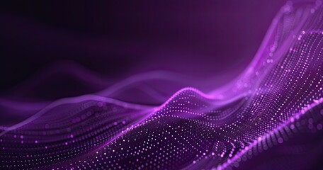 Abstract purple wave with glowing dots representing digital data flow.