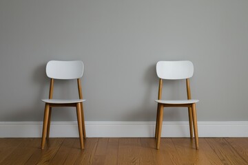 Minimalist design featuring two modern chairs against a neutral wall.