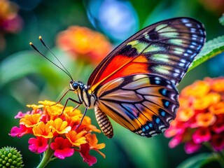 Obraz premium Vibrant Colorful Butterfly on Flower, Detailed Macro Shot