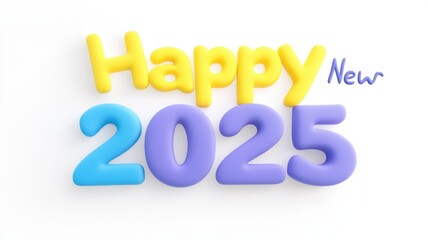 Colorful 3D text celebrating New Year 2025 with the message Happy New 2025.