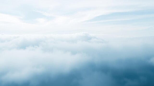 Serene aerial view of a boundless expanse of fluffy white clouds and a soft blue sky above - Powered by Adobe