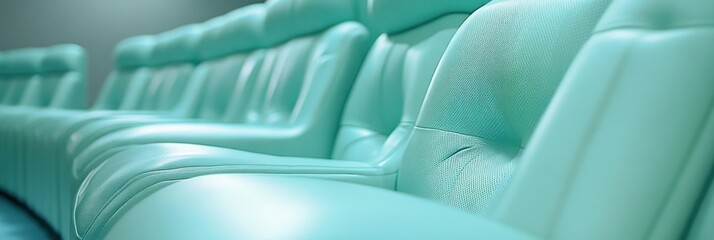 Obraz premium Row of teal leather seats in a theater or auditorium.