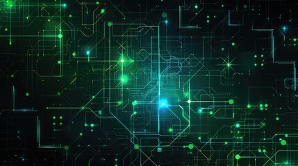 Naklejka premium Abstract digital background featuring glowing lines and nodes in green and blue hues.