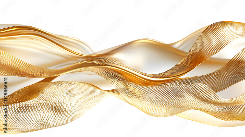 Poster abstract golden metallic waves with intricate flowing patterns, creating a luxurious and artistic de