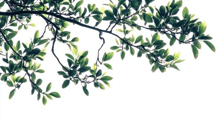 Lush green tree branch isolated on white.