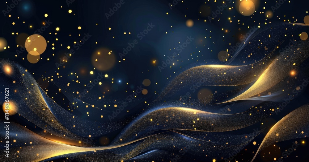 Aufkleber abstract design with flowing waves and sparkling particles, ideal for backgrounds or graphics.